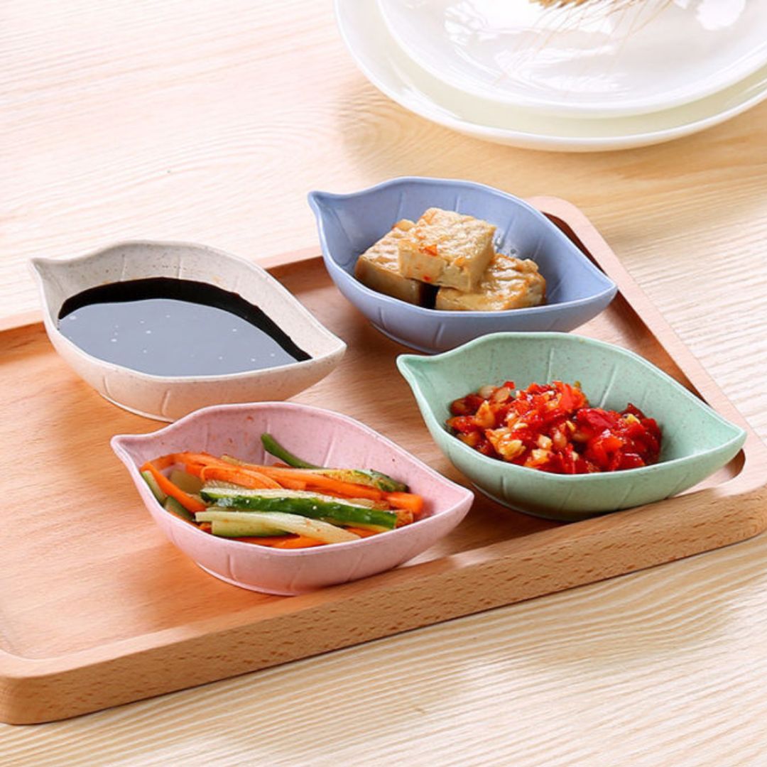 6 Pcs Leaf Shape Chutney Plates – Appetizer & Condiment Dishes (Random Colors)