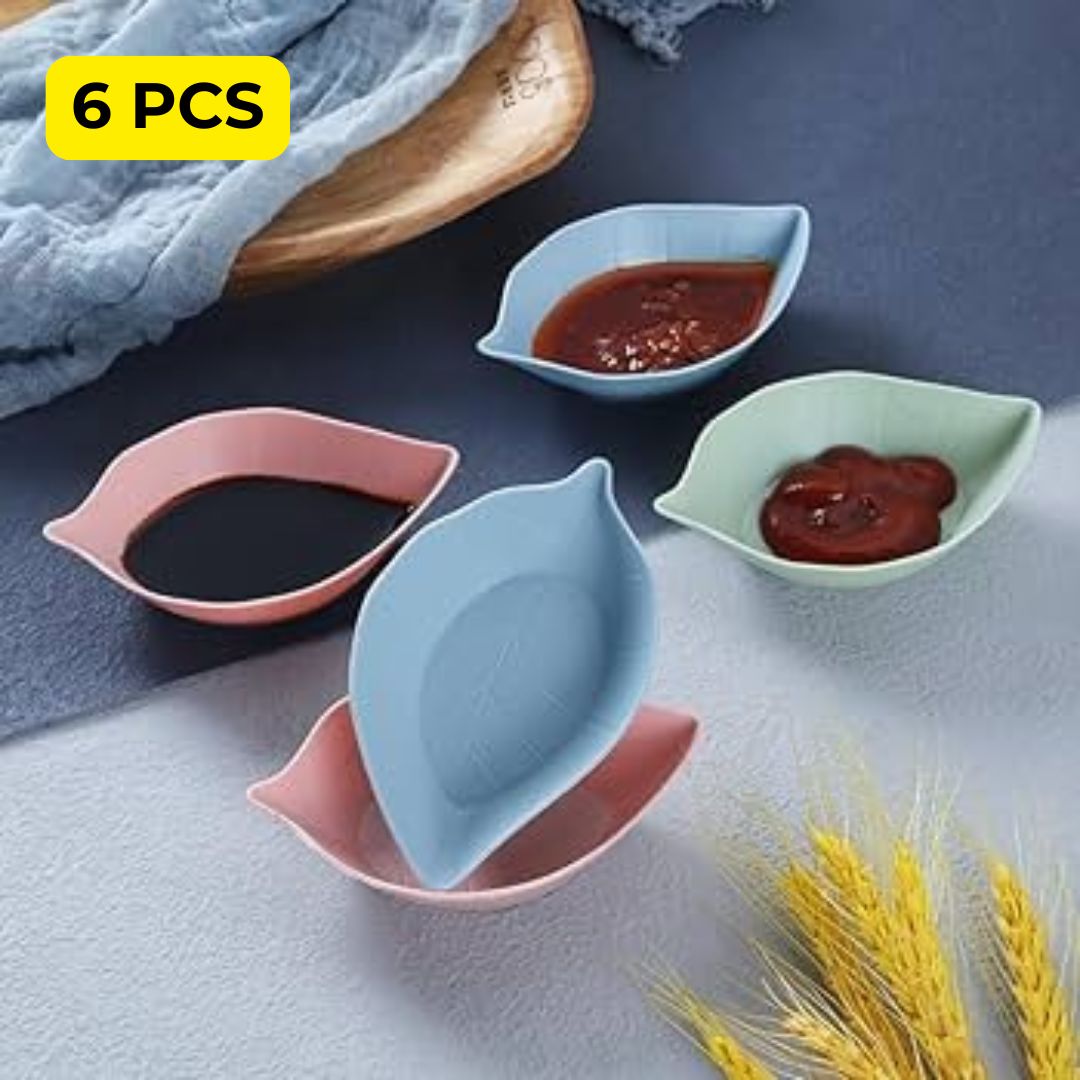 6 Pcs Leaf Shape Chutney Plates – Appetizer & Condiment Dishes (Random Colors)