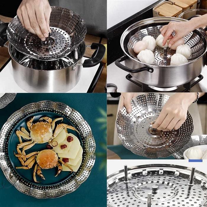 Stainless Steel Folding Steamer Basket – Adjustable Vegetable & Food Steamer