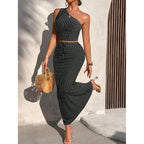 Elegant Asymmetrical Crop Top and High-Waist Skirt Set