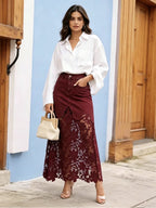 Women's denim bodycon skirt with lace trim