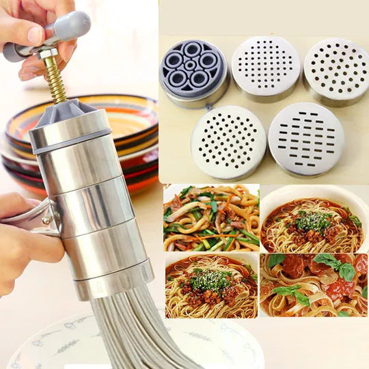 Manual Stainless Steel Noodle Maker | 5 Molds for Easy Homemade Pasta