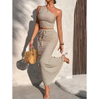 Elegant Asymmetrical Crop Top and High-Waist Skirt Set