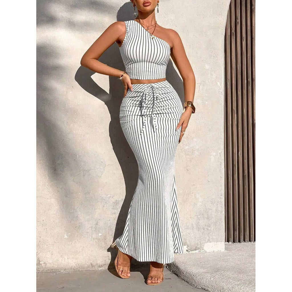 Elegant Asymmetrical Crop Top and High-Waist Skirt Set