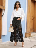 Women's denim bodycon skirt with lace trim