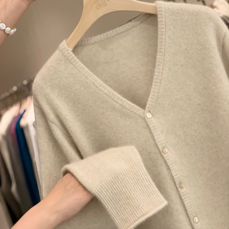 Women’s Autumn & Winter Wool Cardigan – V-Neck, Slim Fit, Elegant Knit Jacket