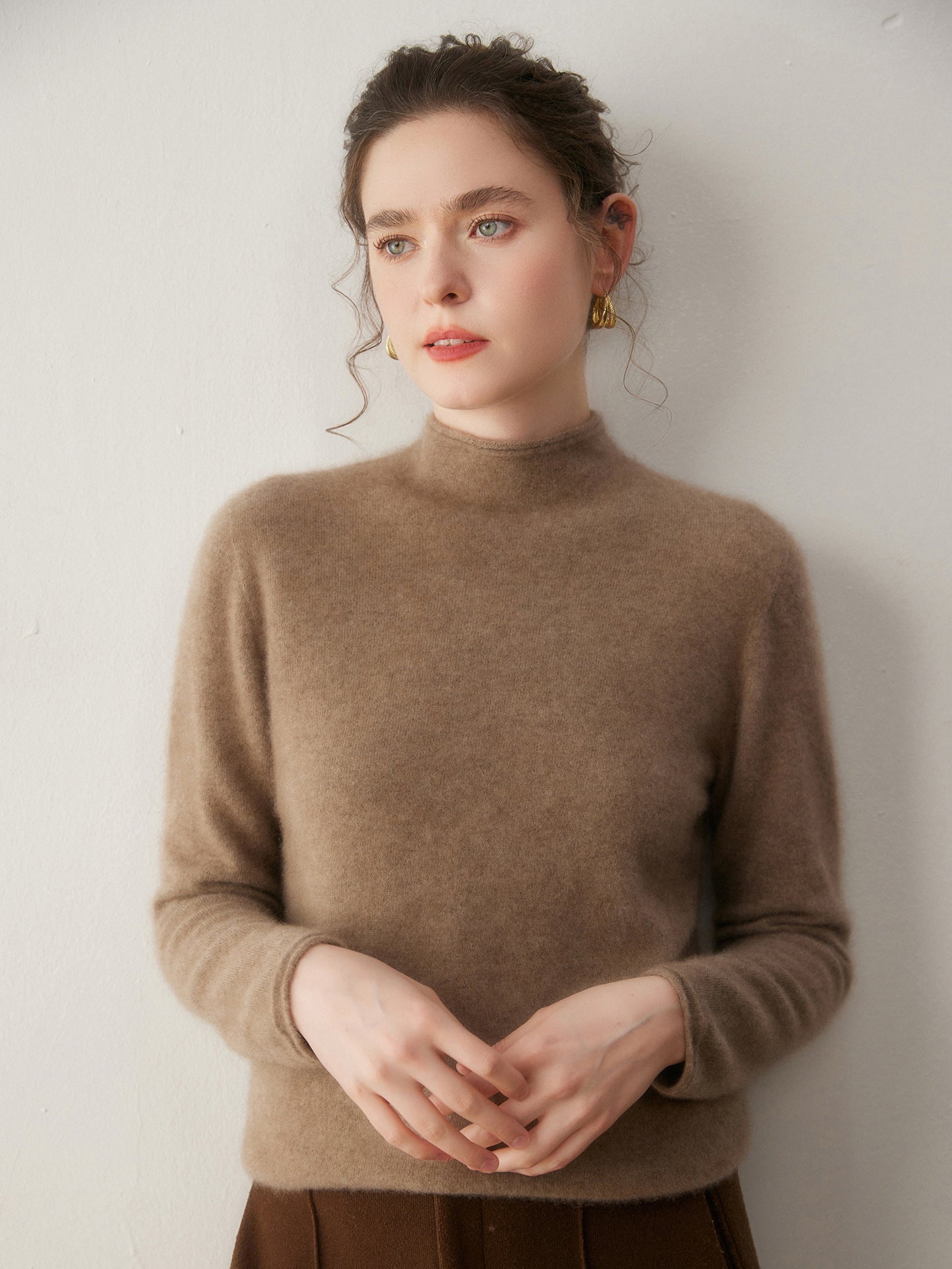 Premium Cashmere Sweater for Women – Knit, Half Turtleneck, Warm & Soft