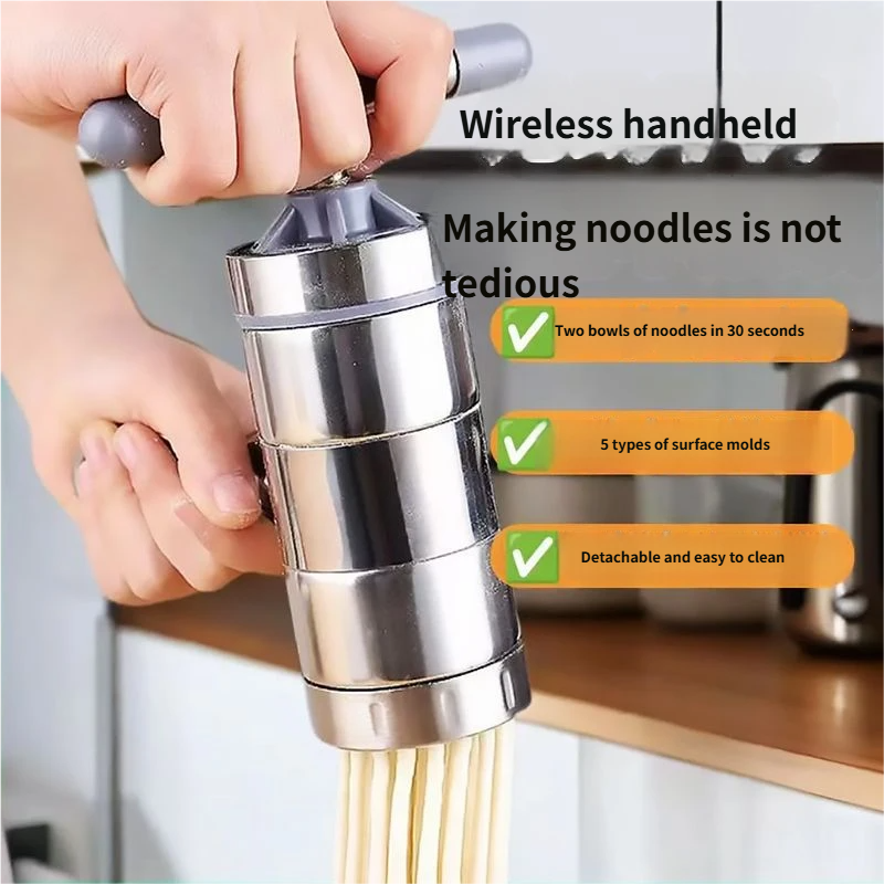 Manual Stainless Steel Noodle Maker | 5 Molds for Easy Homemade Pasta