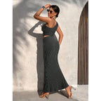 Elegant Asymmetrical Crop Top and High-Waist Skirt Set
