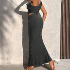 Elegant Asymmetrical Crop Top and High-Waist Skirt Set