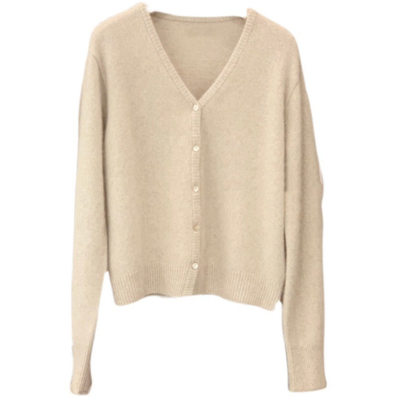 Women’s Autumn & Winter Wool Cardigan – V-Neck, Slim Fit, Elegant Knit Jacket