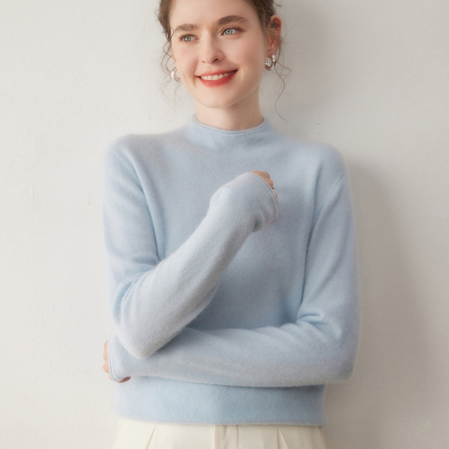 Premium Cashmere Sweater for Women – Knit, Half Turtleneck, Warm & Soft