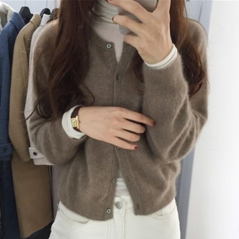 Women's 100% Wool Cardigan – Round Neck, Cozy & Stylish