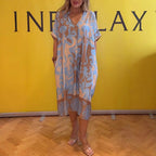 Printed V Neck Loose Midi Dress
