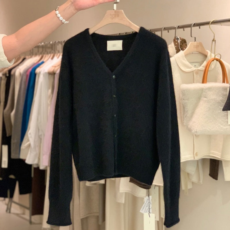 Women’s Autumn & Winter Wool Cardigan – V-Neck, Slim Fit, Elegant Knit Jacket