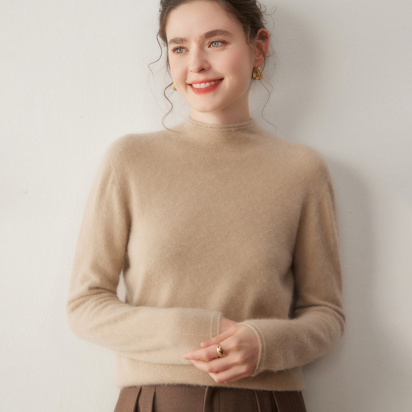 Premium Cashmere Sweater for Women – Knit, Half Turtleneck, Warm & Soft