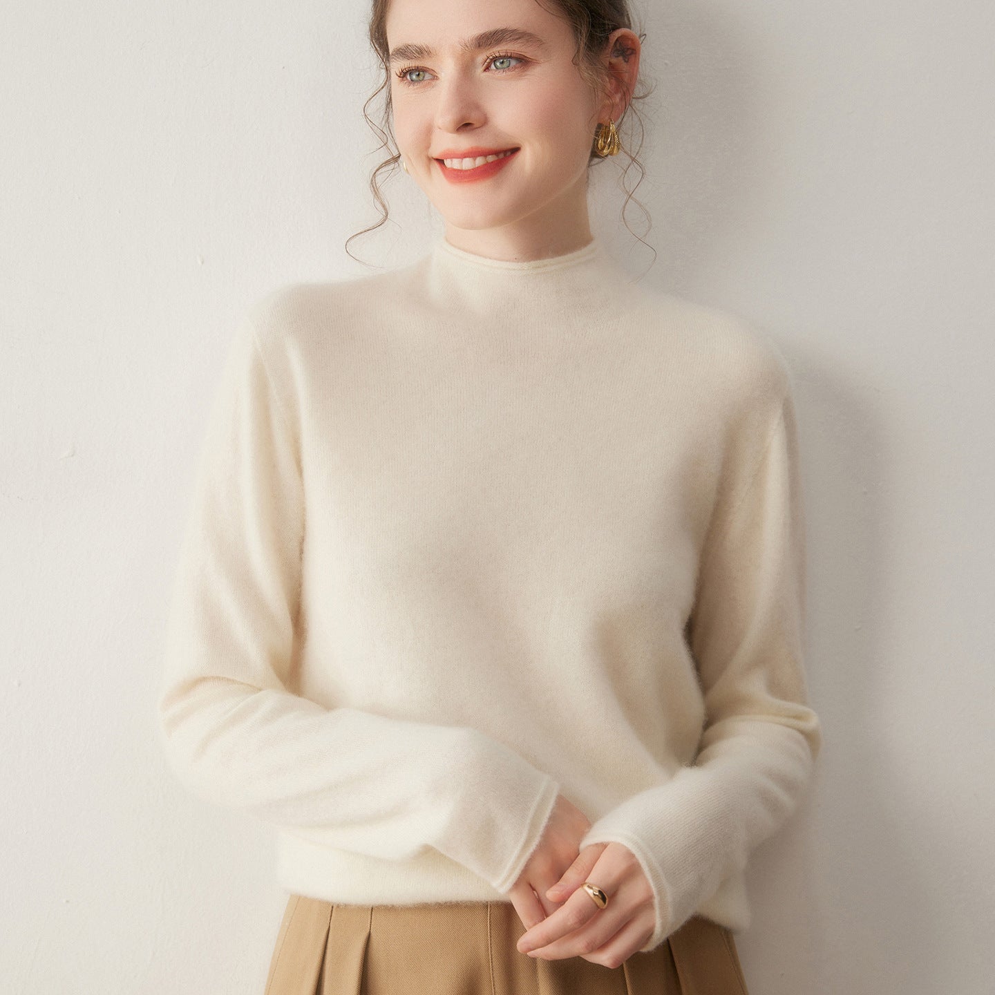 Premium Cashmere Sweater for Women – Knit, Half Turtleneck, Warm & Soft