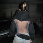 New Fall Casual Hoodie, Unisex Oversized Cutout Sweatshirt, Open Back Design, Streetwear Mesh Back Pullover