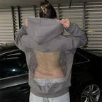 New Fall Casual Hoodie, Unisex Oversized Cutout Sweatshirt, Open Back Design, Streetwear Mesh Back Pullover