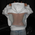 New Fall Casual Hoodie, Unisex Oversized Cutout Sweatshirt, Open Back Design, Streetwear Mesh Back Pullover