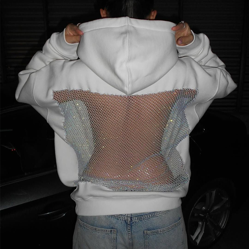 New Fall Casual Hoodie, Unisex Oversized Cutout Sweatshirt, Open Back Design, Streetwear Mesh Back Pullover