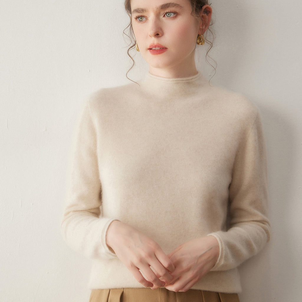 Premium Cashmere Sweater for Women – Knit, Half Turtleneck, Warm & Soft