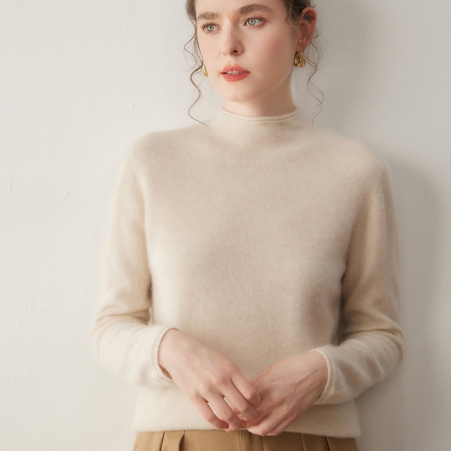 Premium Cashmere Sweater for Women – Knit, Half Turtleneck, Warm & Soft