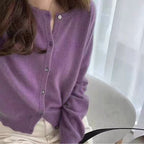 Women's 100% Wool Cardigan – Round Neck, Cozy & Stylish