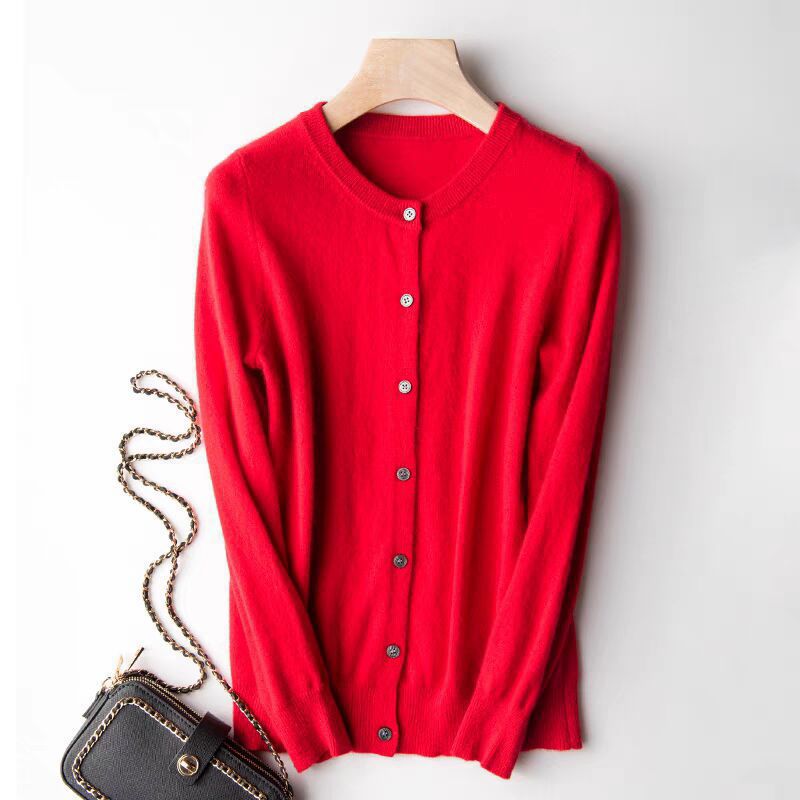 Women's 100% Wool Cardigan – Round Neck, Cozy & Stylish