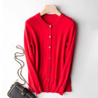 Women's 100% Wool Cardigan – Round Neck, Cozy & Stylish