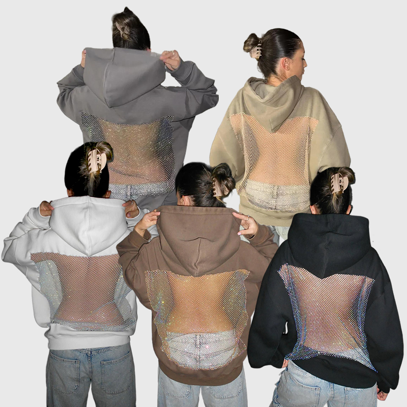 New Fall Casual Hoodie, Unisex Oversized Cutout Sweatshirt, Open Back Design, Streetwear Mesh Back Pullover