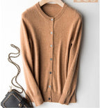 Women's 100% Wool Cardigan – Round Neck, Cozy & Stylish