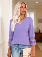 2025 New Womens 3/4 Length Sleeve Tops Trendy V Neck T Shirts