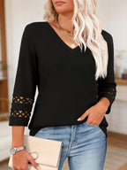 2025 New Womens 3/4 Length Sleeve Tops Trendy V Neck T Shirts