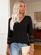 2025 New Womens 3/4 Length Sleeve Tops Trendy V Neck T Shirts