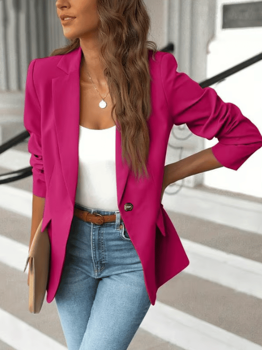 Women's Minimalist Solid Button Lapel Collar Blazer