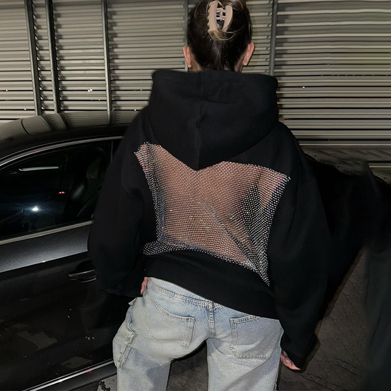 New Fall Casual Hoodie, Unisex Oversized Cutout Sweatshirt, Open Back Design, Streetwear Mesh Back Pullover