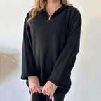 Women's Cozy Ribbed Knit with Slit-Leg Pants(Two-Piece Set)