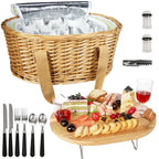 Hap tim insulated wicker picnic basket with foldable wine table and tableware service set, seats 4, perfect for couple gifts, wedding gifts, Valentine's Day gifts