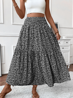 Floral print three-layer patchwork long skirt - Buy 2 items and get free shipping！