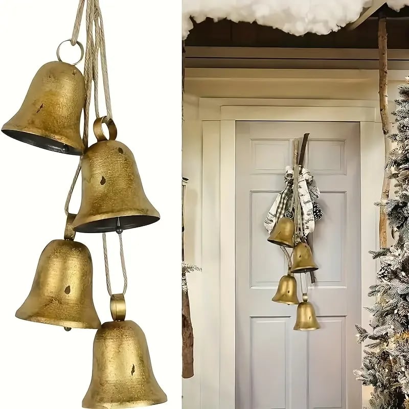 4 PCS Vintage Gold Bell Set Country Style Farmhouse Christmas Decoration