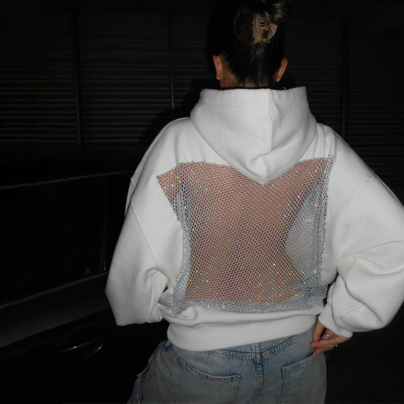 New Fall Casual Hoodie, Unisex Oversized Cutout Sweatshirt, Open Back Design, Streetwear Mesh Back Pullover