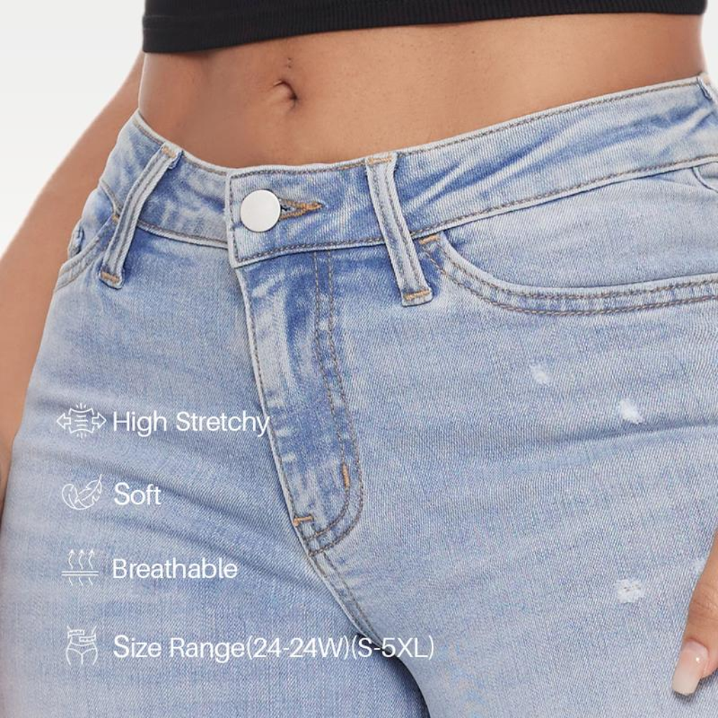 Mid-Low Rise Stretch Wide-Leg Baggy Jeans