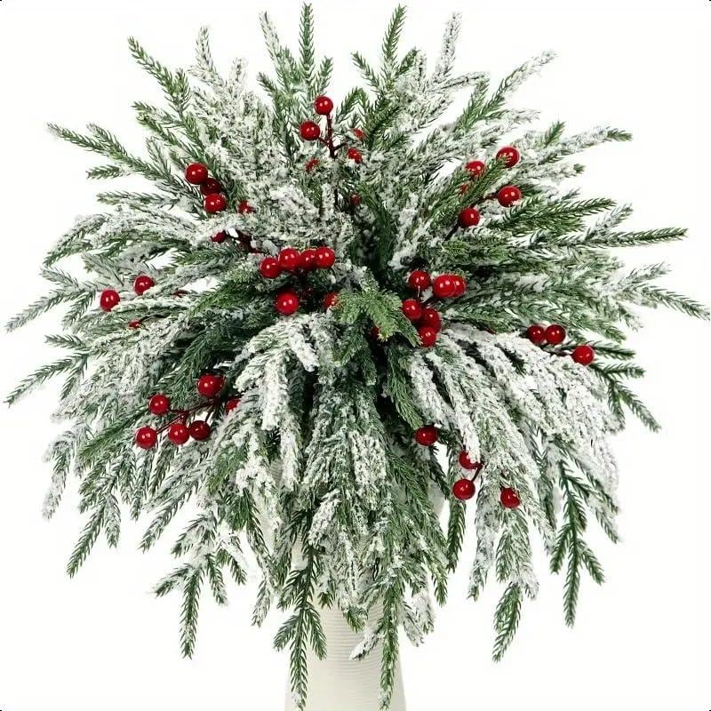Artificial Norfolk Pine Branches with Red Berries - Christmas Greenery That Lasts!