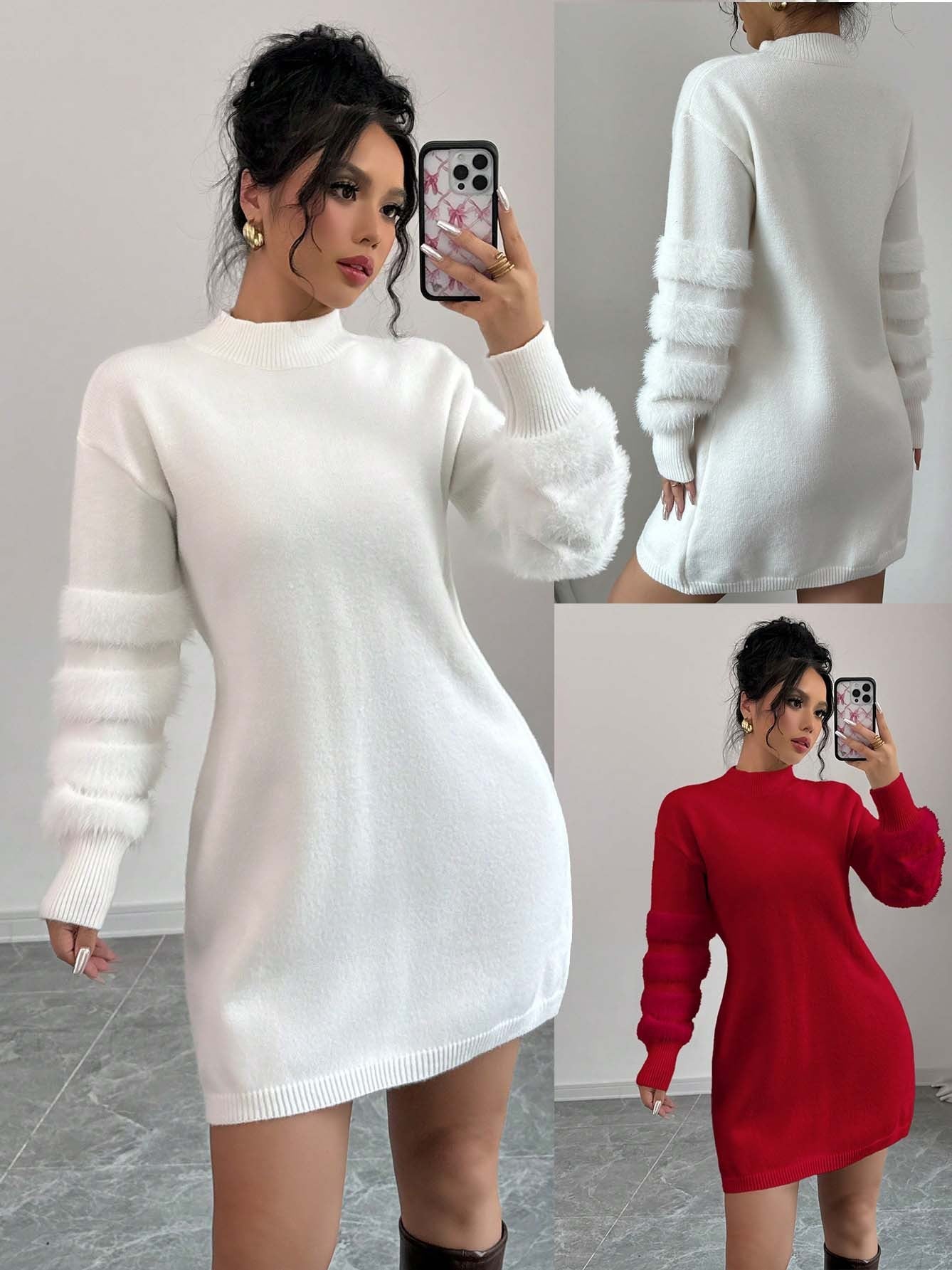 Knitted long-sleeved dress