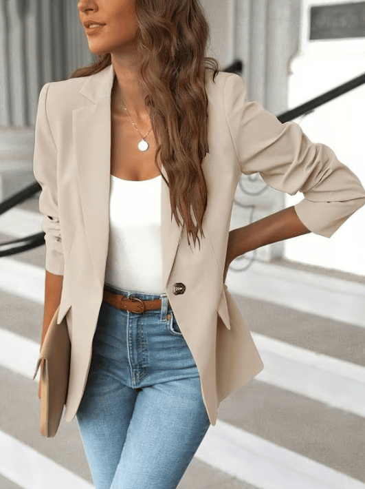 Women's Minimalist Solid Button Lapel Collar Blazer