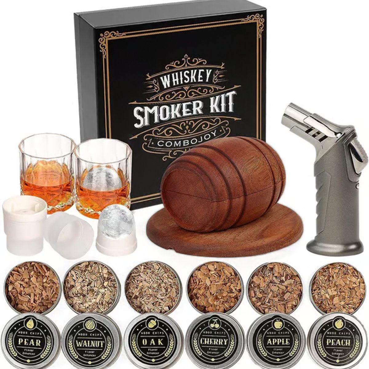 Wooden barrel smoking set