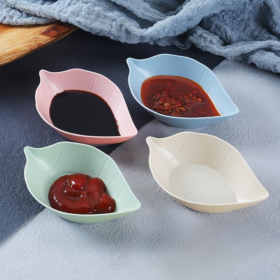 6 Pcs Leaf Shape Chutney Plates – Appetizer & Condiment Dishes (Random Colors)