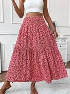 Floral print three-layer patchwork long skirt - Buy 2 items and get free shipping！