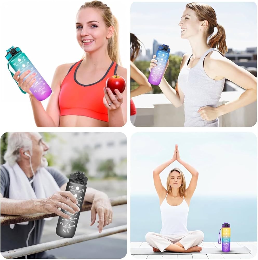 1000ml Leak-Proof Water Bottle – Time Marker & Straw for Gym, School
